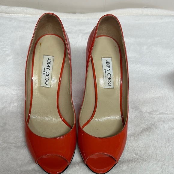 Jimmy Choo Red Heels Elegant Peep Toe - Picture 11 of 16